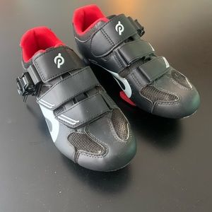 Peloton Black, Red, and White Leather Colorblock Cycling Sneaker